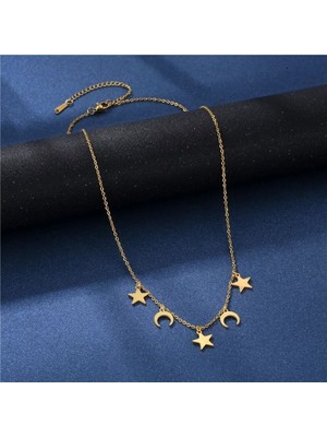Has Altın Kaplama Çoklu Ay Yıldız 925K Kolye