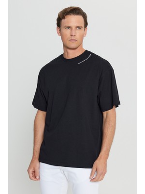 Altınyıldız Classics %100 Pamuk Oversize Fit Rahat Kesim Bisiklet Yaka Baskılı Tişört