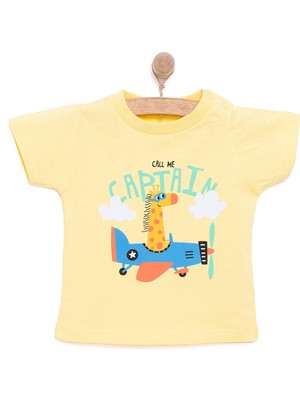Hellobaby Basic Erkek Pilot Zürafa Baskılı T-Shirt Erkek Bebek