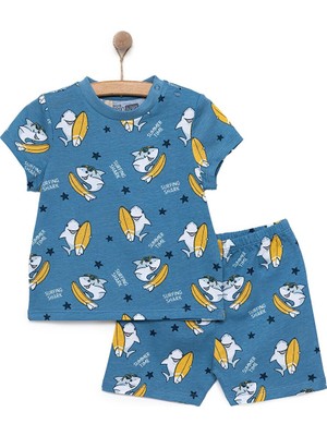 Hellobaby Kısa Kol Köpek Balığı Desenli Bisiklet Yaka Pijama Takımı Erkek Bebek
