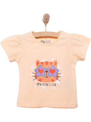 Hellobaby Basic Kız Star Kedi Baskılı T-Shirt Kız Bebek