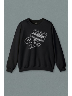 Unisex Siyah Sweatshirt Pink Floyd Un Dediği Gibi Kaset Kalem Nostalji Baskılı Sweat