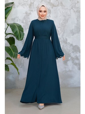 Kemerli Koyu Yeşil Tesettür Ferace 29125KY