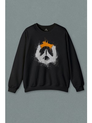 Unisex Siyah Sweatshirt Oyuncu Gamer Overwatch Over Watc Game Baskılı Sweat