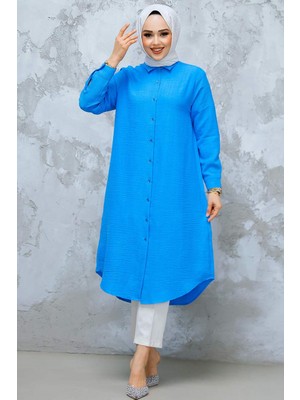 Düğmeli Mavi Tesettür Tunik 10784M