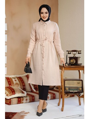 Düğmeli Bej Tesettür Tunik 10177BEJ