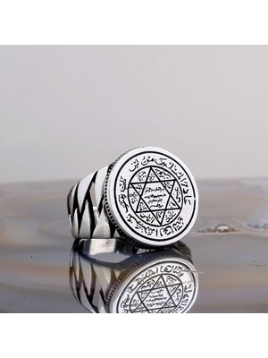 Hz Süleyman Mührü Davut Yıldızı 925 Ayar Gümüş Erkek Yüzük