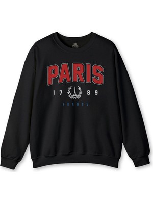 Siyah Sweatshirt Paris Fransa City France Baskılı Swet Kışlık Sweat