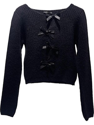 Rtd&vld Kadın VITA-S144  Kayık Yaka Triko Kazak Siyah