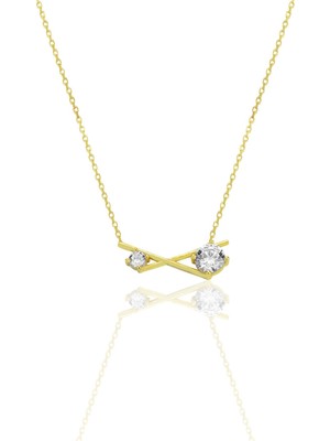 Gümüş Altın Yaldızlı Zirkon Taşlı Modern Çapraz Kolye SGTL12794GOLD