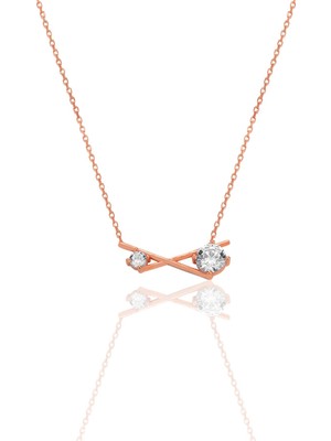 Gümüş Rose Zirkon Taşlı Modern Çapraz Kolye SGTL12794ROSE