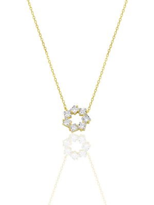 Gümüş Altın Yaldızlı Baget Kesim Zirkon Taşlı Yıldız Çiçeği  Kolye SGTL12792GOLD