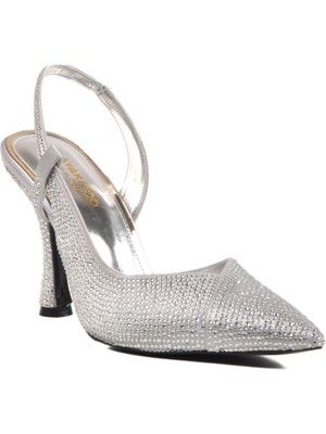 Ayakmod 658227 Z Gümüş Taşlı Ince Topuk  Kadın Topuklu Ayakkabı