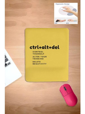 Karmat Sarı, Kare, Ctrl, Yazılı, Baskılı Bilek Destekli Mouse Pad, Ergonomik Bilgisayar Laptop Aksesuarı