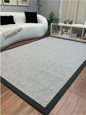 Saraz Halı Kumaş Bordür Bej Bukle Siyah Bordür  Halı Salon Koridor Mutfak Çocuk Odası Halısı  Kilim S263