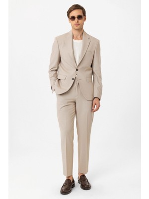 Antioch Bej Slim Fit Klasik Erkek Takım Elbise Modern Tarz ile Şıklığı Yakalayın