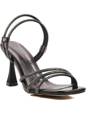 Ayakmod 655372 Z Siyah Rugan Taşlı Kadın Topuklu Ayakkabı