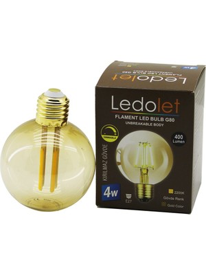 Ledolet G-95  4W - E27   Gold Color  Flament Rustik Ampul  400LUMEN - 2200K  Kırılmaz Gövde