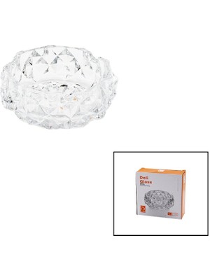 Küçük Cam - Dıamond Kristal Şekil Yuvarlak Küllük Çap: 11.2cm - D: 4.4cm-Findit