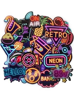 Neon Sticker Seti, Laptop Sticker Seti, Kask Sticker Seti, Laptop Çıkartması, Ajanda Sticker Seti, Bullet Journal, Retro ve Vintage Temalı Notebook Sticker Kaplama