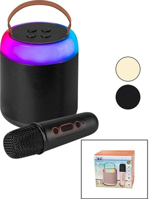 Mcreative Yuvarlak Karaoke Mikrofonlubluetooth Wireless Hoparlör - Speaker USB Şarjlı - Işıklı