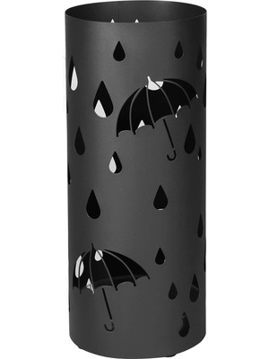 Mcreative Metal Şemsiye Standı, Yuvarlak Şemsiye Standı, Çıkarılabilir Damlama Kasesi, Kancalı, 49 x Çap 19,5  cm , Siyah, LUC23B