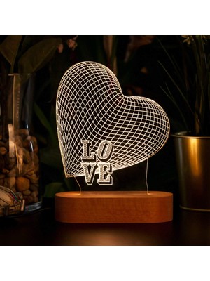 Mcreative Yazılı 3 Boyutlu LED Masa Lambası - USB Bağlantılı Sarı Işık