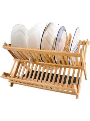 Decorev Bambu Ahşap Bulaşıklık Tabaklık Büyük Boy 2 Katlı Katlanabilir Tabaklık (47 cm 32 cm )