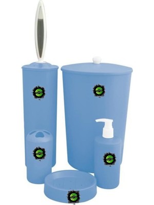 5 Parça Sert Plastik Banyo Seti Kutulu Portatif Çeyizlik Nişan Düğün Ev Hediyesi 5'li Set Banyo Takımı Desensiz Çok Amaçlı Tuvalet Lavabo Seti Renkli Tasarım (Mavi, Plastik)