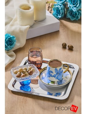 Decorev Lüx Kare Aksesuarlı Paslanmaz Çelik 4'lü Gümüş Renk Kahve, Çay, Dekoratif Sunum Servis Tepsi