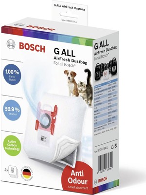 Mcreative 4 x Elektrikli Süpürge Torbası Airfresh Tip G All Bbzafgall,%99,9 Ince Toz Filtreleme, Hayvan Sahipleri Için Ideal,%50 Daha Uzun Kullanım Ömrü, Bsg8 ve Bsn Hariç Tüm Seriler Için