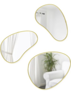 Hubba Pebble Duvar Montaj Aynaları, 3'lü Set, Pirinç