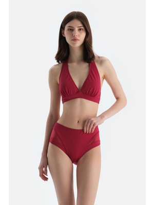 Dagi Bordo Tül Detaylı Yüksek Bel Bikini Alt