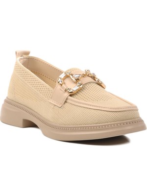 Ayakmod 261192 Z Bej Taşlı Triko Kadın Günlük Ayakkabı