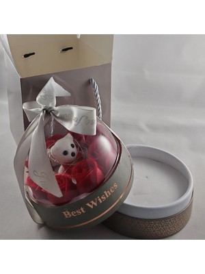 Big Trend Store Ledli Ayıcıklı ve Solmayan Gül Fanus Takı Hediye Kutusu