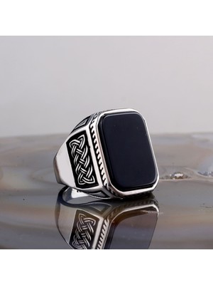 925 Ayar Gümüş Onix Taşlı Örgü Model Erkek Yüzük