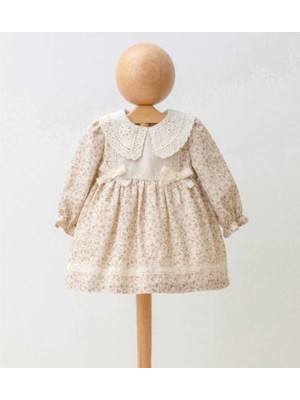 Kız 2/5 Yaş Çiçek Baskılı Yakalı Keten Elbise