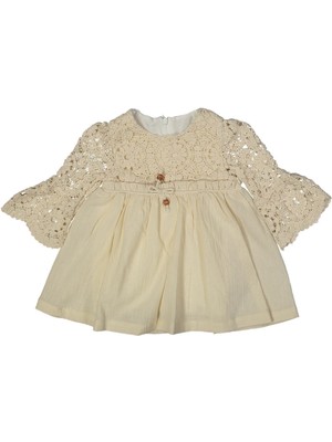 Kız 6/24 Ay Boncuklu Naturel Dantelli Elbise