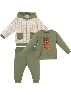 Erkek 9/18 Ay Sümela Kareli Kapşonlu 3lü Tkm