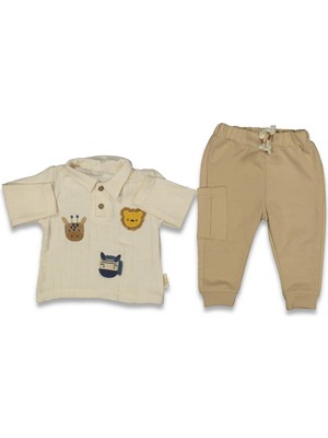 Erkek 6/24 Ay Animals Müslin Gömelkli 2li Takım