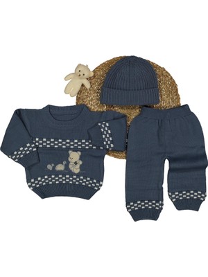 Erkek 6/24 Ay Dama Desenli Şapkalı 3'lü Takım