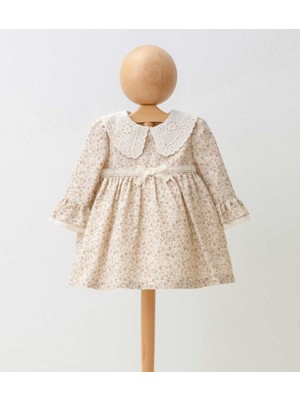 Kız 6/24 Ay Brode Yakalı Mini Çiçek Baskılı Elbise