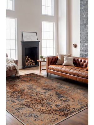 Soft Pastel Vintage Desenli Salon Halısı, Dokuma Taban Dekoratif Şönil Halı