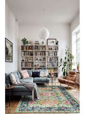 Soft Pastel Vintage Desenli Salon Halısı, Dokuma Taban Dekoratif Şönil Halı