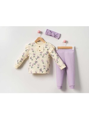 Kız 9/24 Ay Çiçek Baskılı Bandanalı Takım