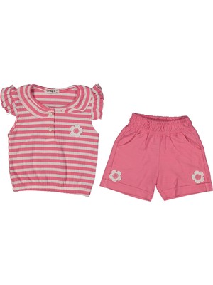 Kız 2/5 Yaş Çizgili Çiçekli Şortlu Takım