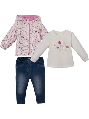 Kız 9/24 Ay Dijital Çiçek Baskılı Yağmurluklu Takım