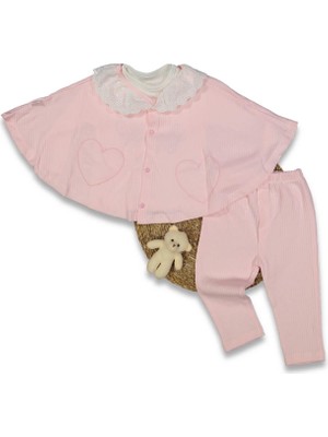 Kız 9/24 Ay Kalp Nakışlı Panço 3’lü Takım