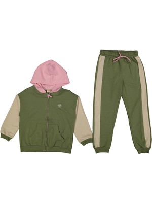 Kız 7/10 Yaş Kapşonlu Kollar Renkli Eşofman Takım