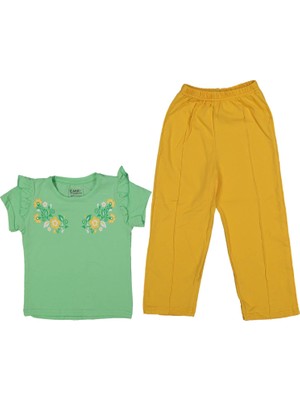 Kız 4/11 Yaş Omuz Fırfırlı Çiçek Baskılı 2li Takım